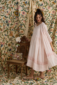 Cassandra Linen and Lace dress. Cream Puff