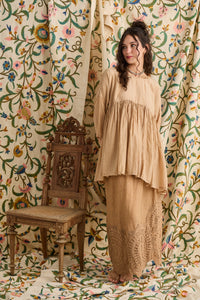 Desert Rose Linen & lace skirt. Burnt Sugar