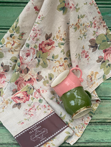 In Bloom Linen Tea Towel - Faded Rose Bouquet, Gorgeous Floral Fabric