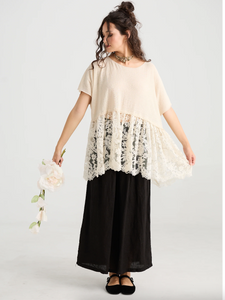 Lillibelle Linen and Lace top - Black