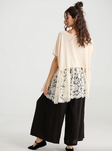 Lillibelle Linen and Lace top - Black