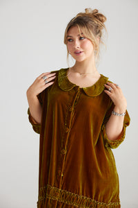 Florentine velvet coat dress. Russet Gold.