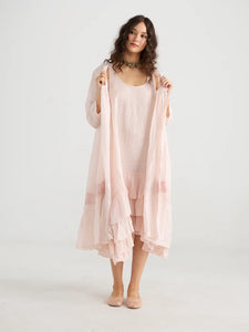 Enchantress long linen gauze coat. Powder Pink