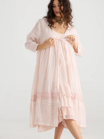 WOMEN'S - Enchantress long linen gauze coat. Powder Pink