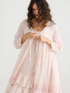 WOMEN'S - Enchantress long linen gauze coat. Powder Pink