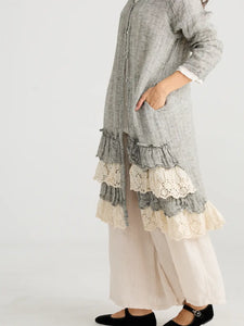 Florette Linen and lace coat. Mist Grey