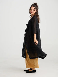 Enchantress long linen gauze coat. Licorice