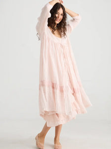 Enchantress long linen gauze coat. Powder Pink