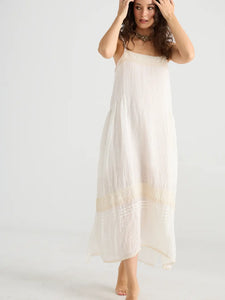 Isadore Long linen gauze cami dress. Cream