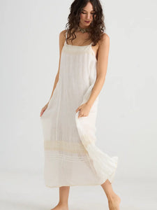 Isadore Long linen gauze cami dress. Cream