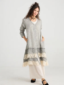 Florette Linen and lace coat. Mist Grey