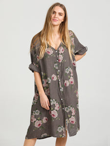 Abigail Floral Coatdress - Linen button up coat Seamist