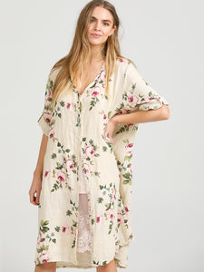 Abigail Floral Coatdress - Linen button up coat Misty Green