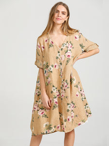 Abigail Floral Coatdress - Linen button up coat Antique Cream