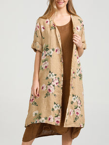 Abigail Floral Coatdress - Linen button up coat Antique Cream