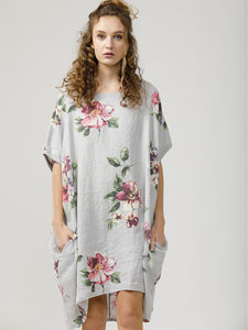 Floral Rosabella Top - Long Pure Linen Floral Top