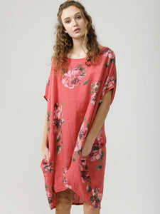 Floral Rosabella Top - Long Pure Linen Floral Top