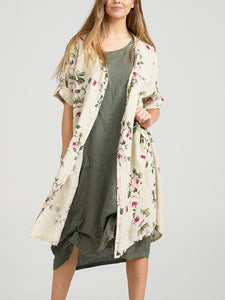 Abigail Floral Coatdress - Linen button up coat Soft Pink