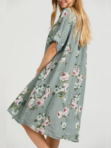 Abigail Floral Coatdress - Linen button up coat Seamist