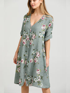 Abigail Floral Coatdress - Linen button up coat Seamist