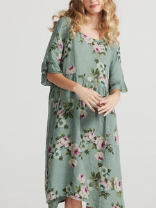 Audrey Linen Dress, Olive Green