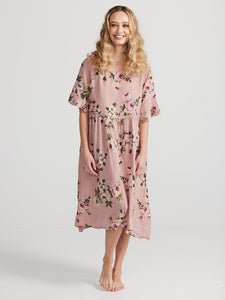 Audrey Linen Dress, Dusty Pink