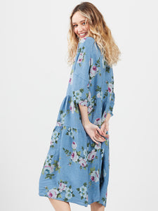 Audrey Linen Dress, Denim Blue