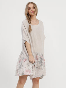 FLEUR DRESS - Linen Dress with Floral patches