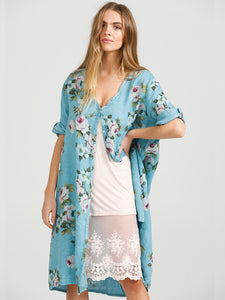 Abigail Floral Coatdress - Linen button up coat Misty Green