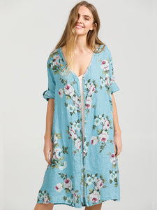 Abigail Floral Coatdress - Linen button up coat Seamist