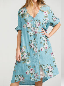 Abigail Floral Coatdress - Linen button up coat Seamist