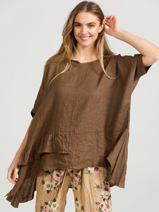 SORRENTO RUFFLE TOP - Pure Italian linen ruffle top