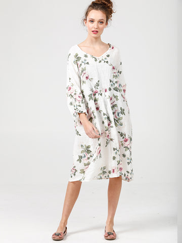 FLORAL MIA DRESS - Pure linen day dress