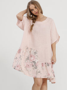 FLEUR DRESS - Linen Dress with Floral patches