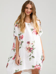 Floral Rosabella Top - Long Pure Linen Floral Top