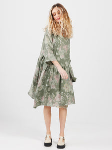 WOMEN'S - Clarissa Linen Dress FLORAL - OLIVE GREEN