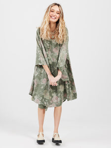 WOMEN'S - Clarissa Linen Dress FLORAL - OLIVE GREEN