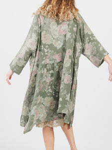 WOMEN'S - Clarissa Linen Dress FLORAL - OLIVE GREEN