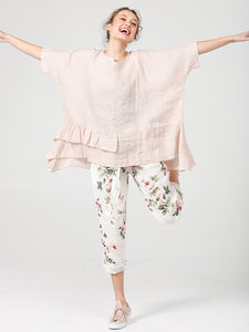 SORRENTO RUFFLE TOP - Pure Italian linen ruffle top