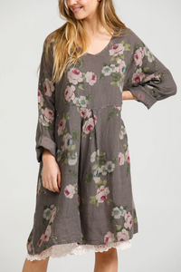 FLORAL MIA DRESS - Pure linen day dress