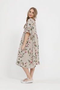 Audrey Linen Dress, Dusty Pink